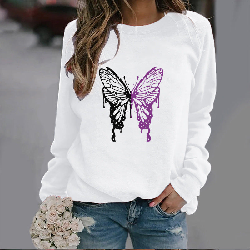 Colorful Butterfly Print Round Neck Sports Sweater