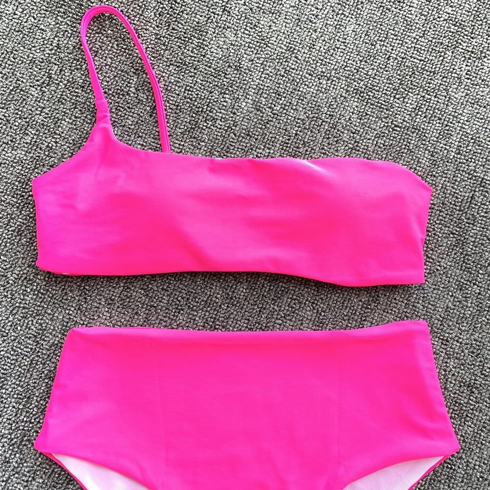 Chanshuang 2019 High-Waisted One-Shoulder Bikini Set