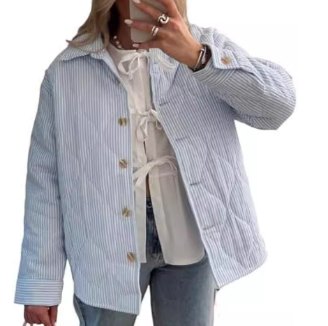 Casual Striped Short Cotton Jacket for Autumn/Winter