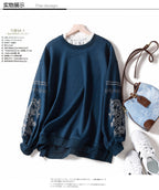 Lace Stitch Embroidered Women's Crew Neck Sweater