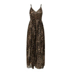 Leopard Print V-Neck Maxi Dress with Spaghetti Straps