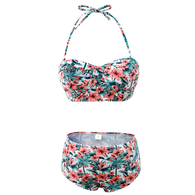 Tropical Floral Bustier High-Waist Bikini Set