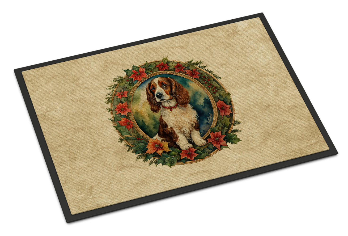 Welsh Springer Spaniel Christmas Flowers Doormat