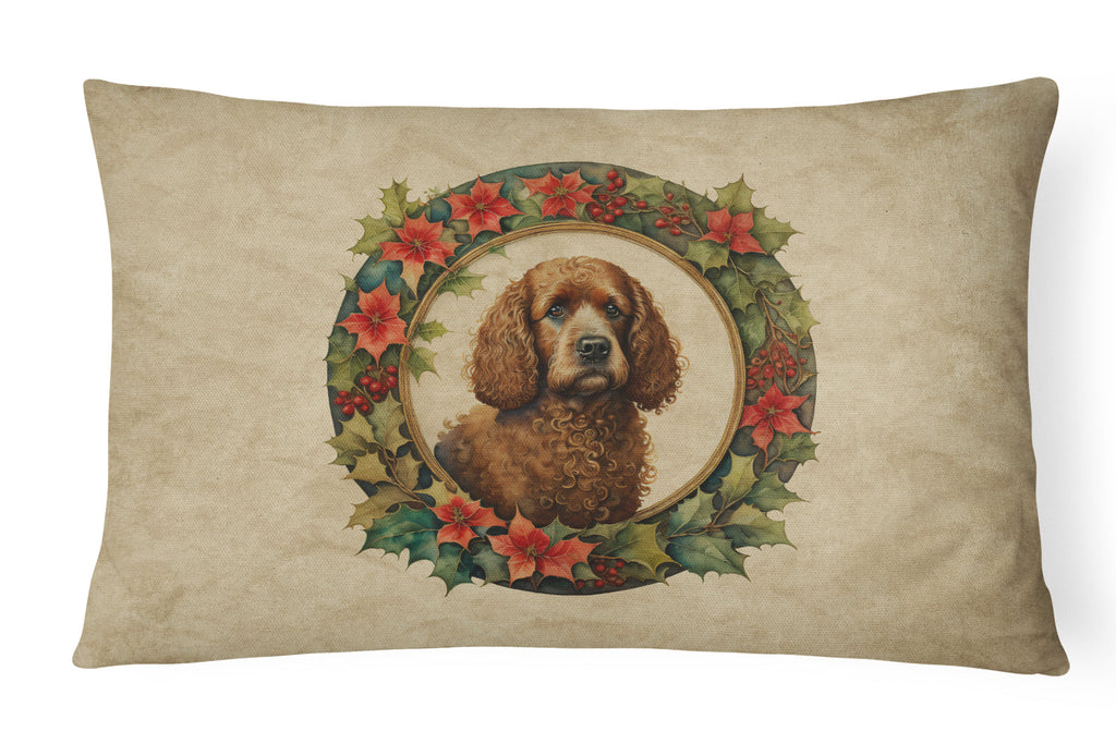 Irish Water Spaniel Christmas Flowers Throw Pillow