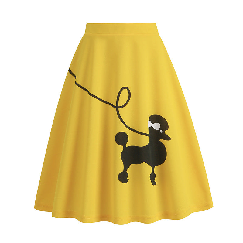 Poodle Print Flared Skirt for Halloween and Christmas