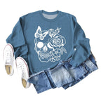 Women's Long Sleeve Sweater with Skull Butterfly Design