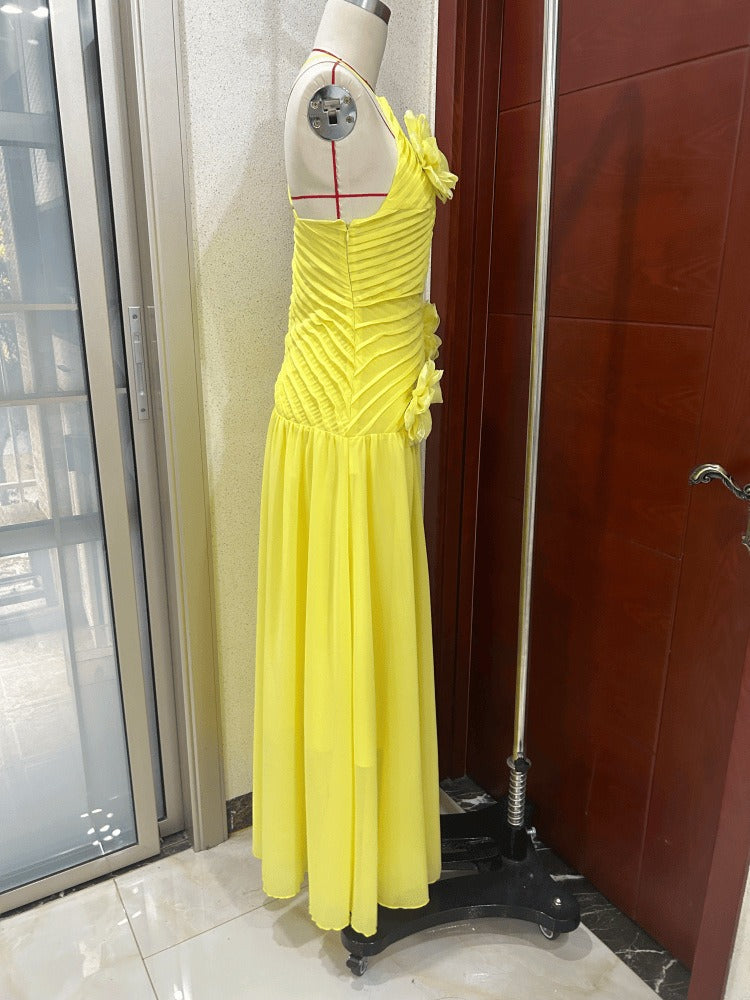 Embroidered Yellow Camisole Maxi Dress
