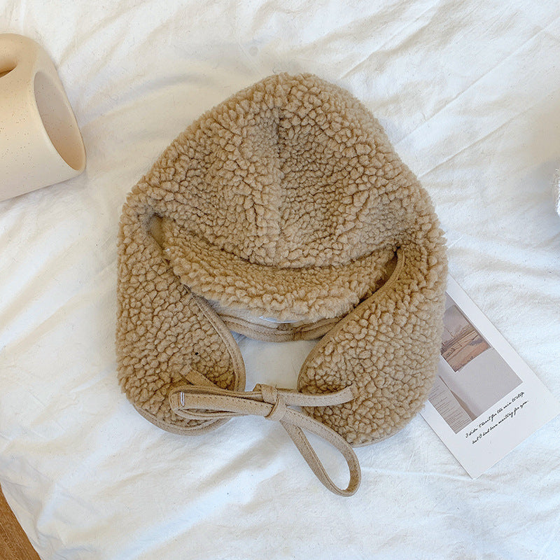 Thickened Lamb Wool Earmuffs Hat with Fleece Lining | Embroidered Cap