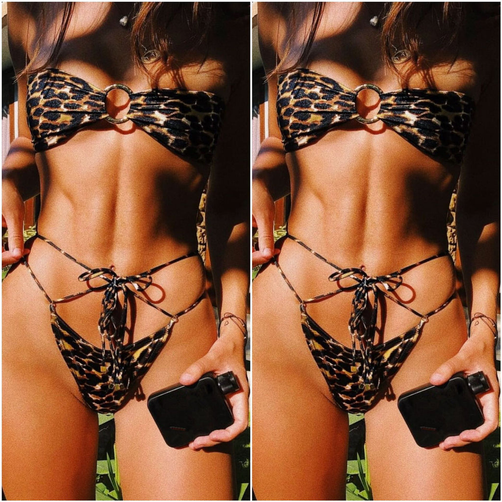Personalized Ring Leopard Print Bikini Set
