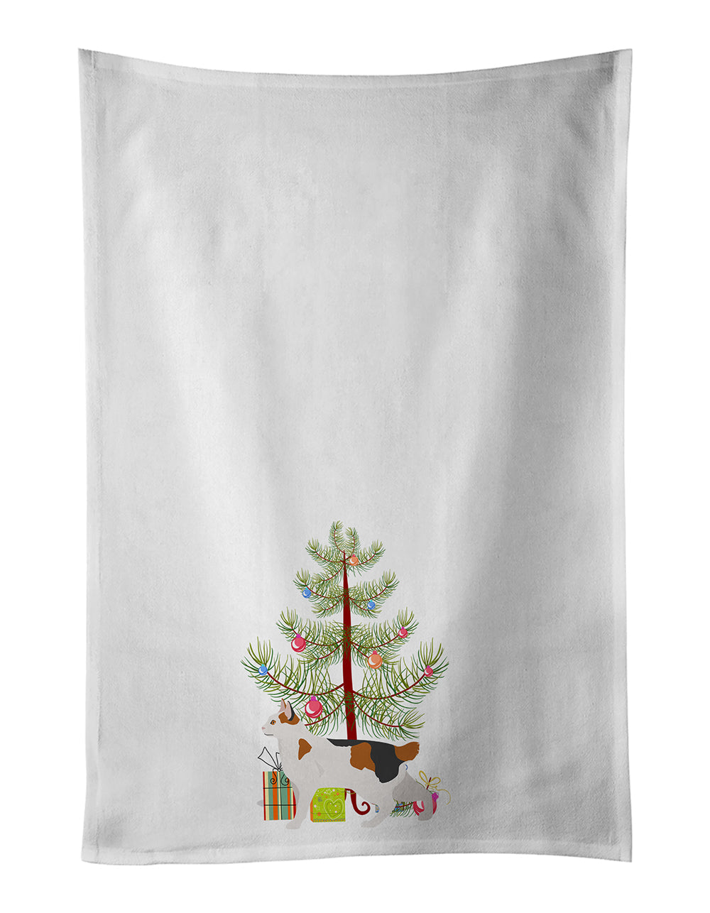 Korean Bobtail Cat Christmas Kitchen Towel Set of 2