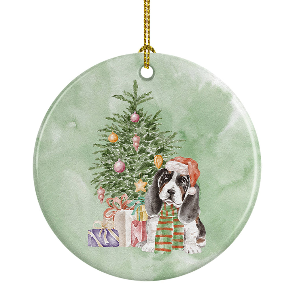 Basset Hound Puppy Christmas Presents and Tree Ceramic Ornament