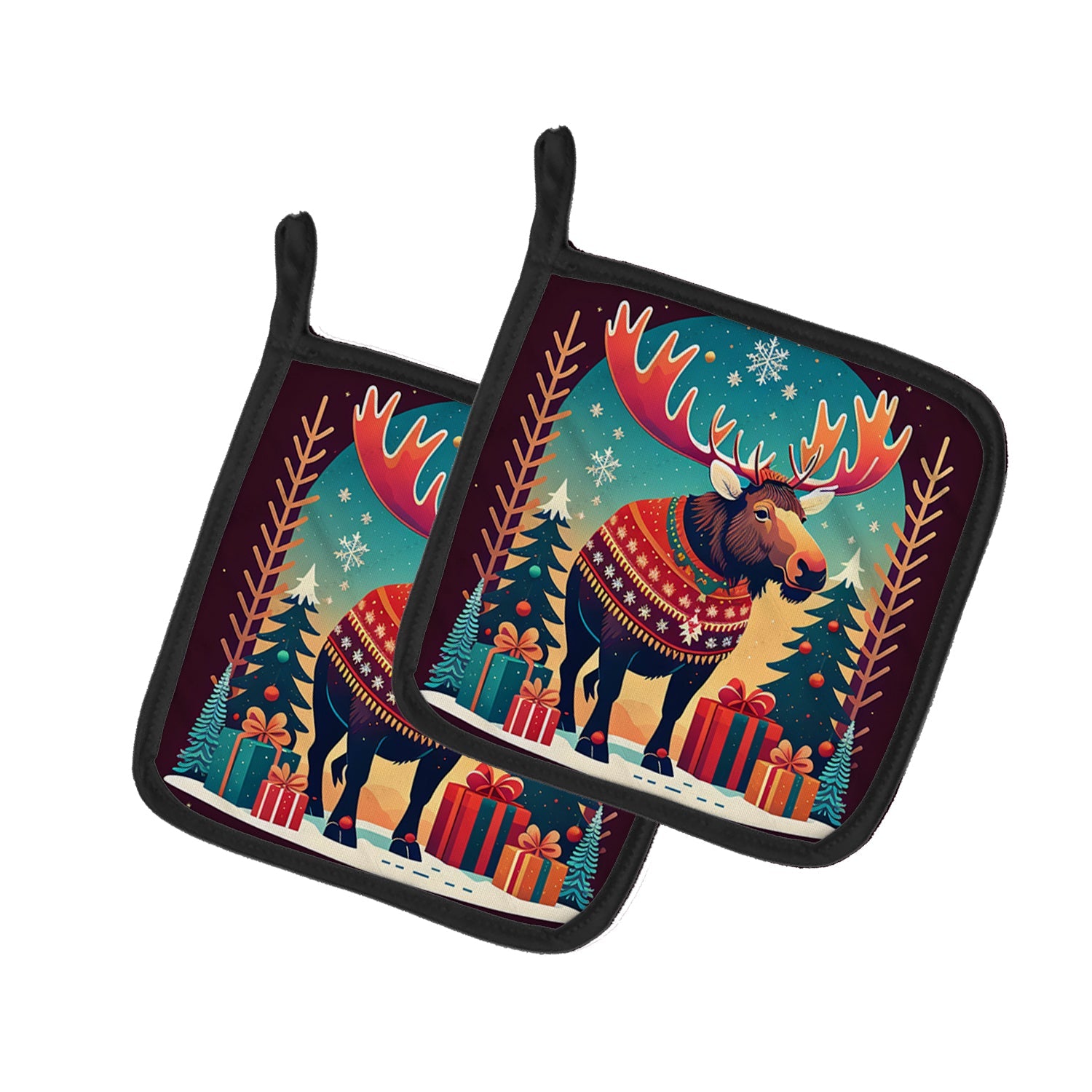 Moose Christmas Pair of Pot Holders