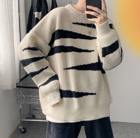 Black and White Contrast Loose Sweater for All