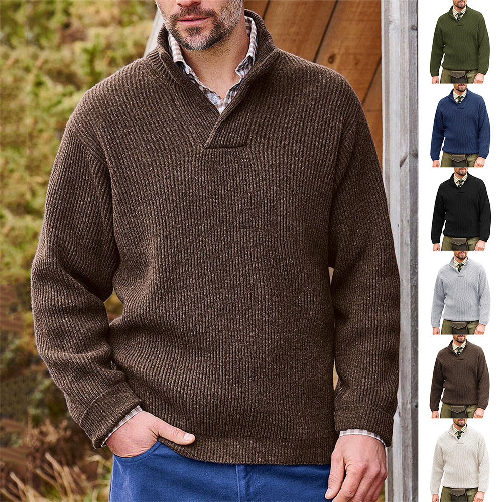 Men's Solid Color High Collar Long Sleeve Sweater