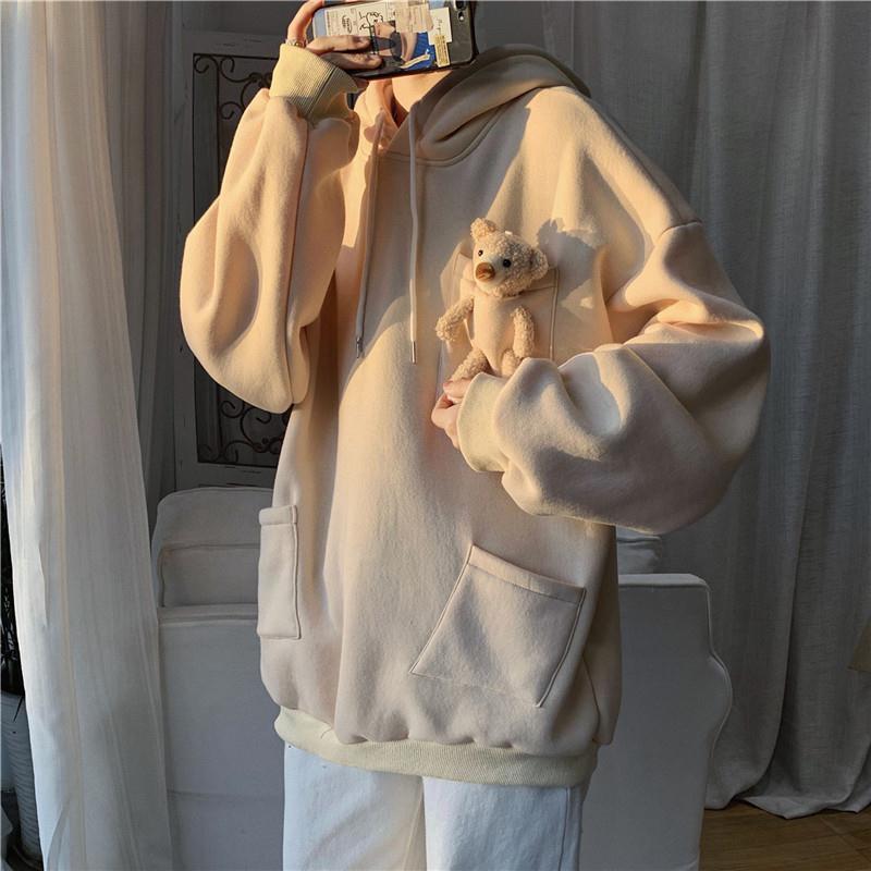 Fleece-lined Thick Loose Mid-length Bear Sweater