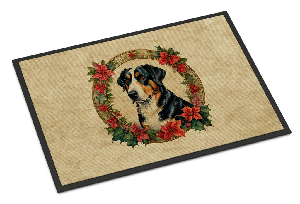 Greater Swiss Mountain Dog Christmas Flowers Doormat