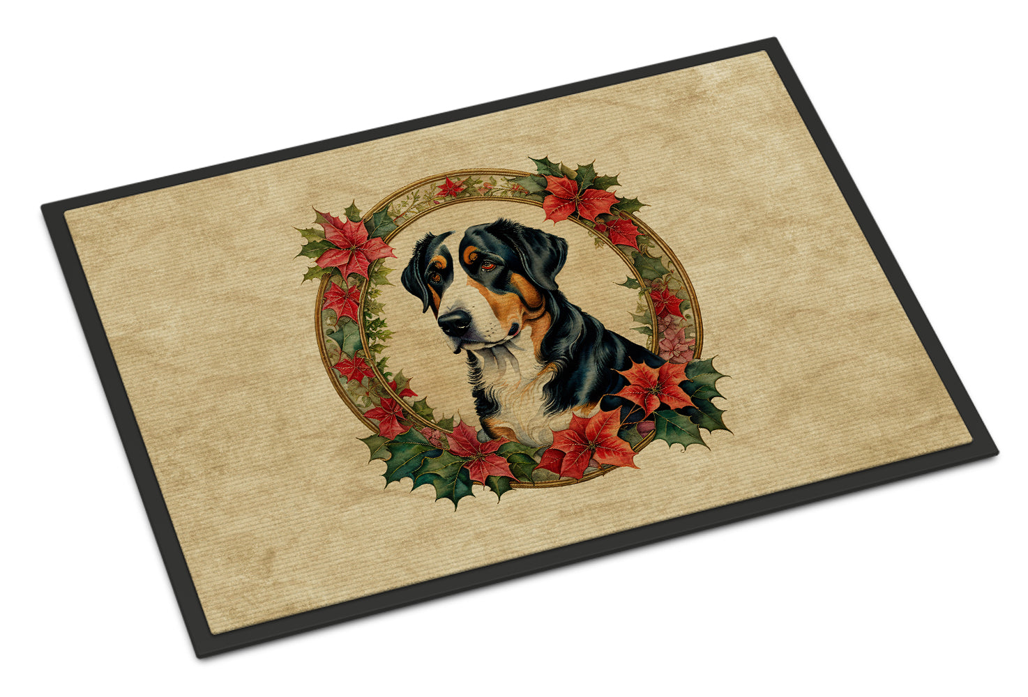 Greater Swiss Mountain Dog Christmas Flowers Doormat