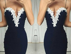 Lace-Applique V-Neck Bodycon Midi Dress
