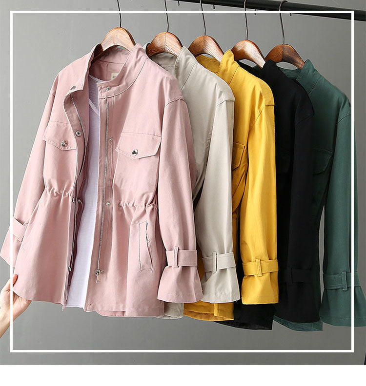 Loose Standing Collar Waist Jacket