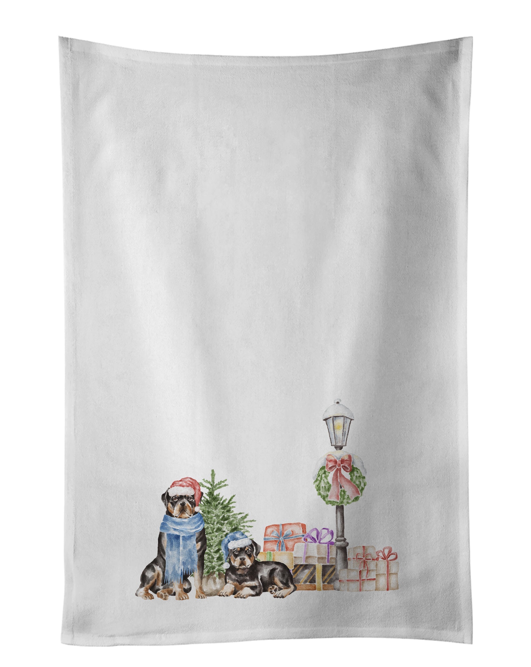 Rottweiler Duo with Christmas Wonderland Kitchen Towel Set of 2