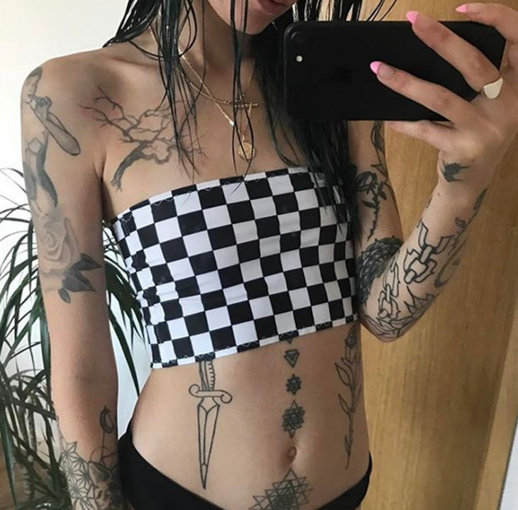 Black and White Checkered Strapless Bodysuit