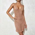 Summer Women's Solid Color Knitted Beach Cover-Up Dress