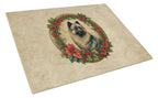 Keeshond Christmas Flowers Glass Cutting Board