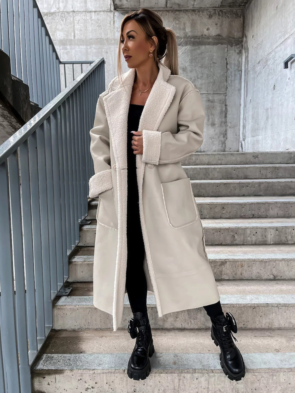 Casual Thickened Leather Trench Coat - Loose Fit Jacket