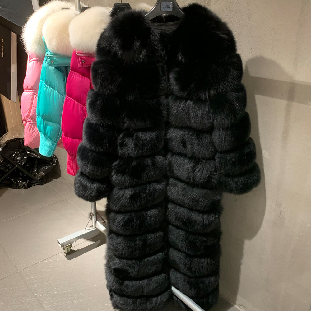 X-Long Real Fox Fur Coat for Women - Warm Winter Wear