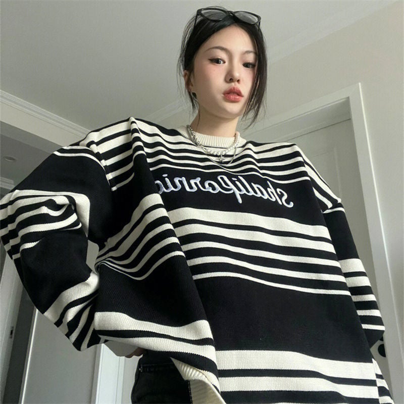Loose Japanese Style Retro Striped Sweater for Women
