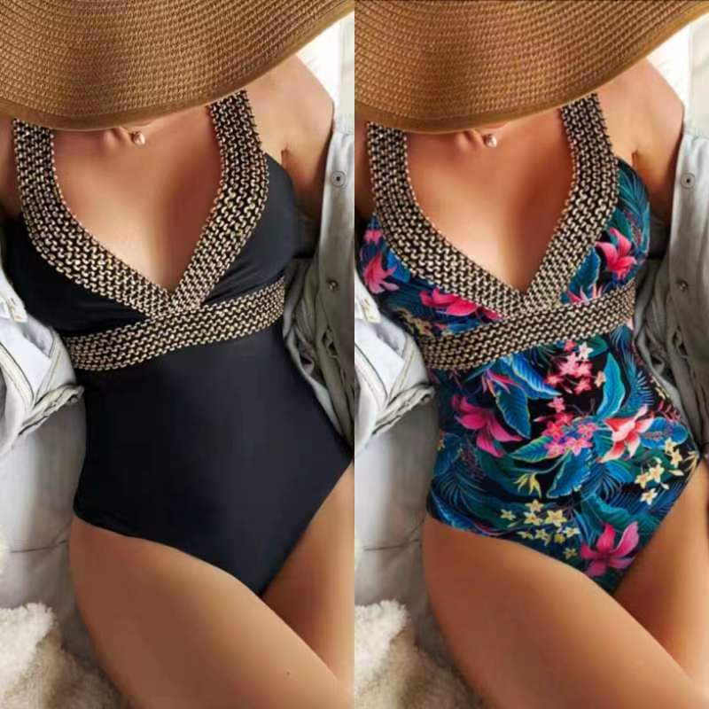 2022 New Women's Solid Color One-Piece Bikini Swimwear