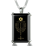 Men's Star of David Menorah Pendant Necklace on Onyx