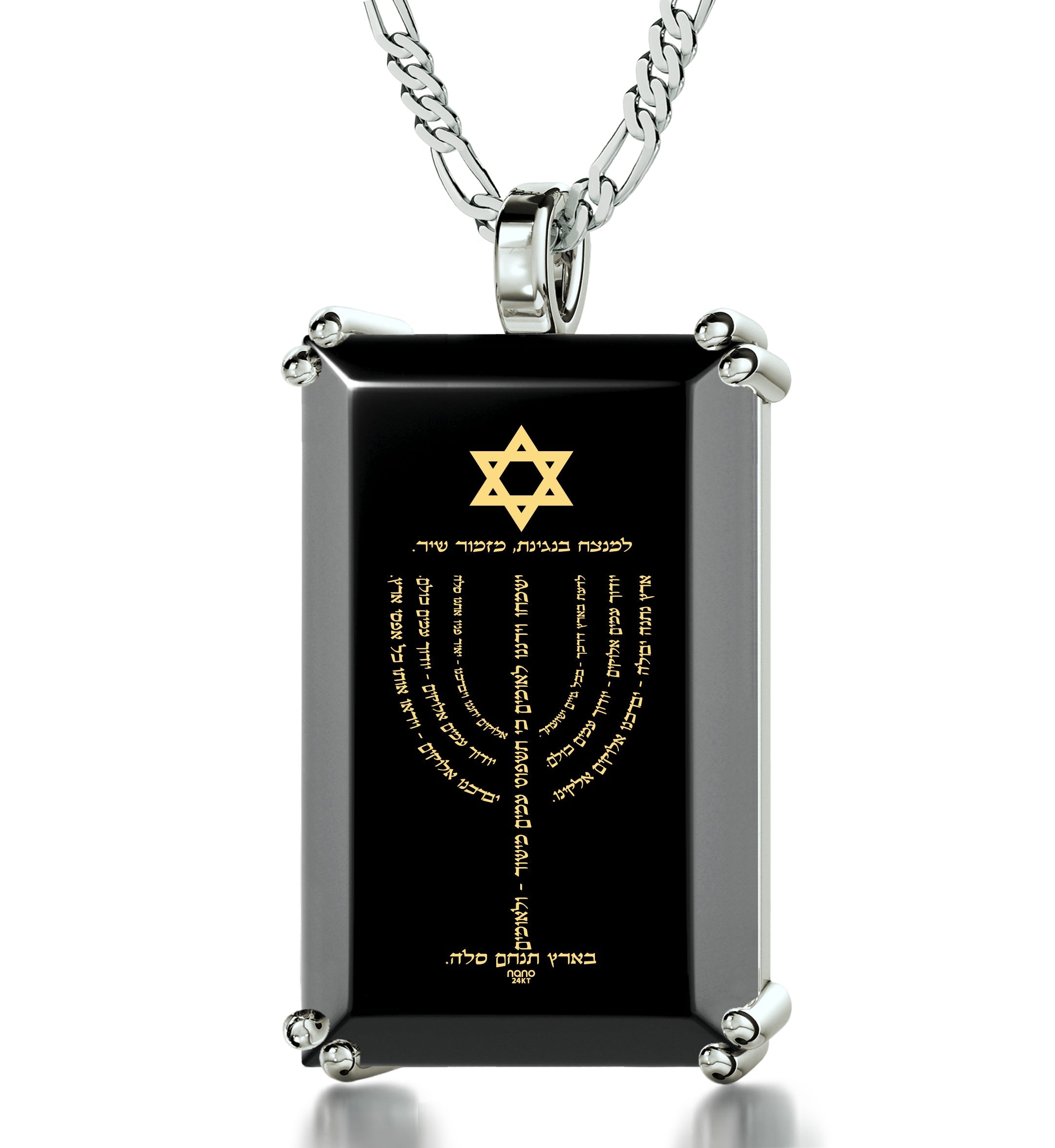 Men's Star of David Menorah Pendant Necklace on Onyx