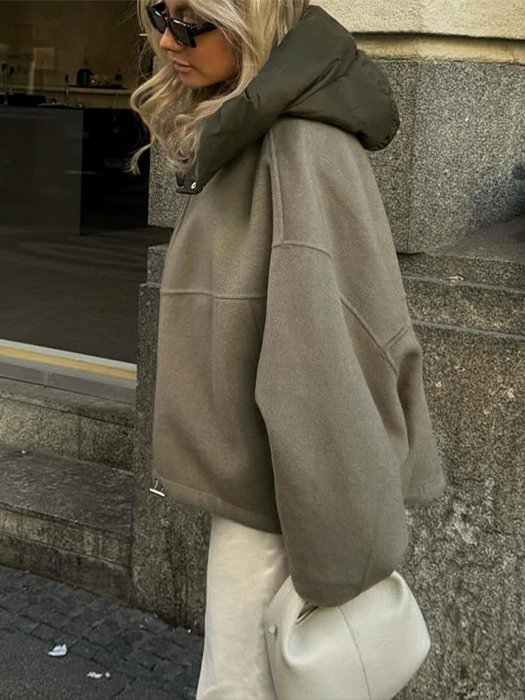Detachable Cap Round Neck Double-sided Coat