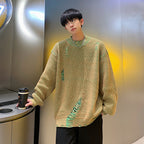 Loose Fit Ripped Round Neck Sweater for Men