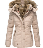 Fur Collar Long Sleeve Slim-Fit Cotton Coat