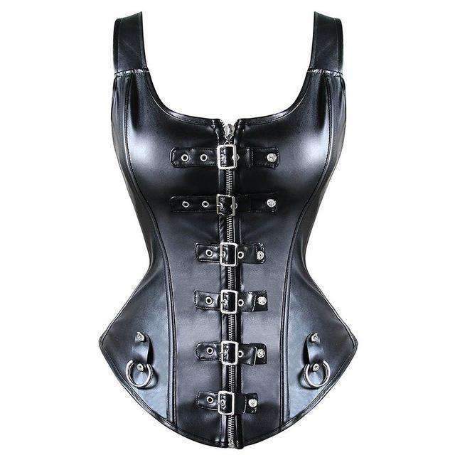 Punk Style Faux Leather Corset with Zipper