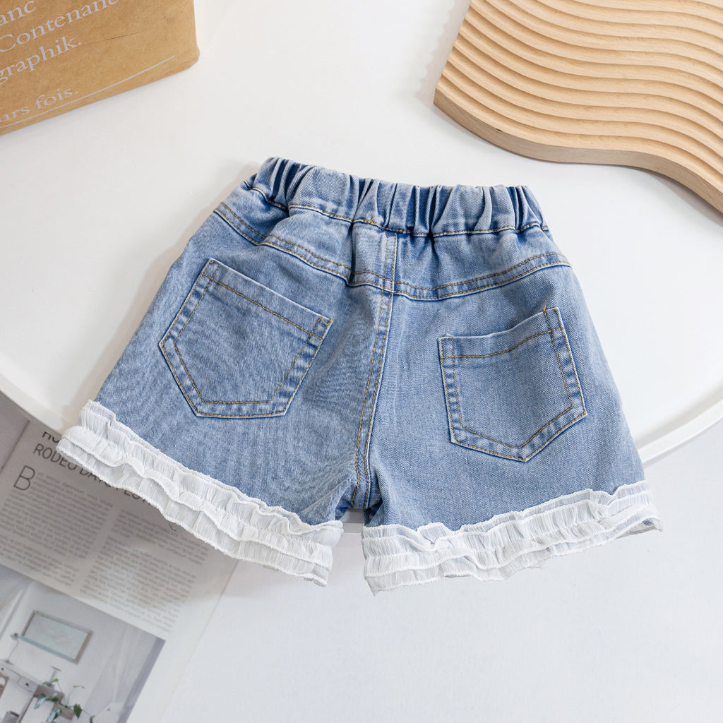 Girls' Summer Bowknot Denim Shorts for Ages 1-5