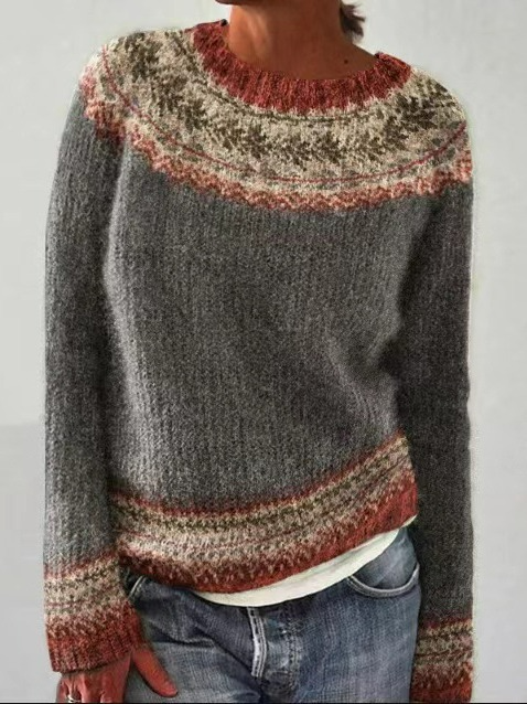 Women's Round Neck Multicolor Pullover Sweater | Streetwear