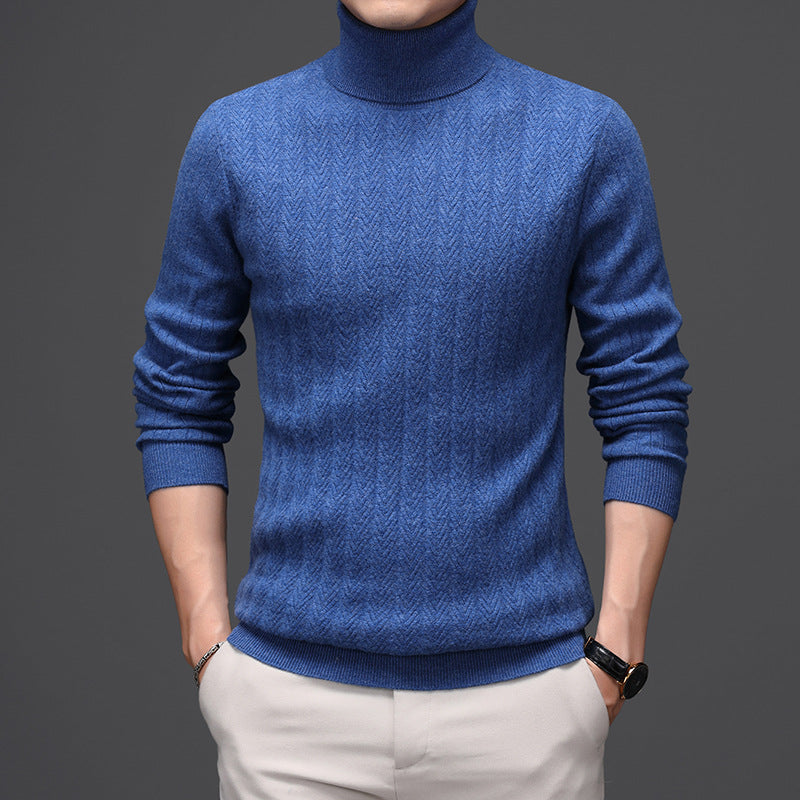 Men's Thick Striped High Neck Pure Wool Sweater