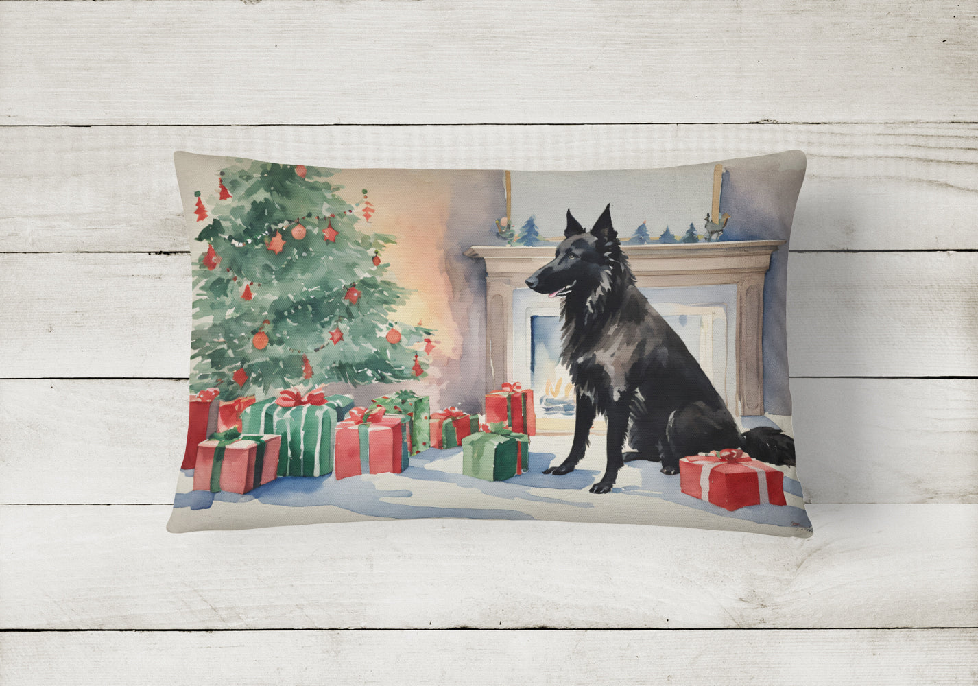 Belgian Sheepdog Christmas Throw Pillow