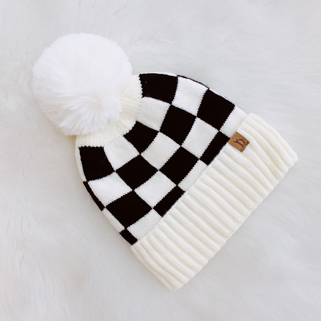 Fashion Week Checkered Pom Beanie | Embroidered Cap