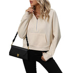 Chic Women's Fleece Half Zip Pullover Hooded Sweatshirt | Streetwear