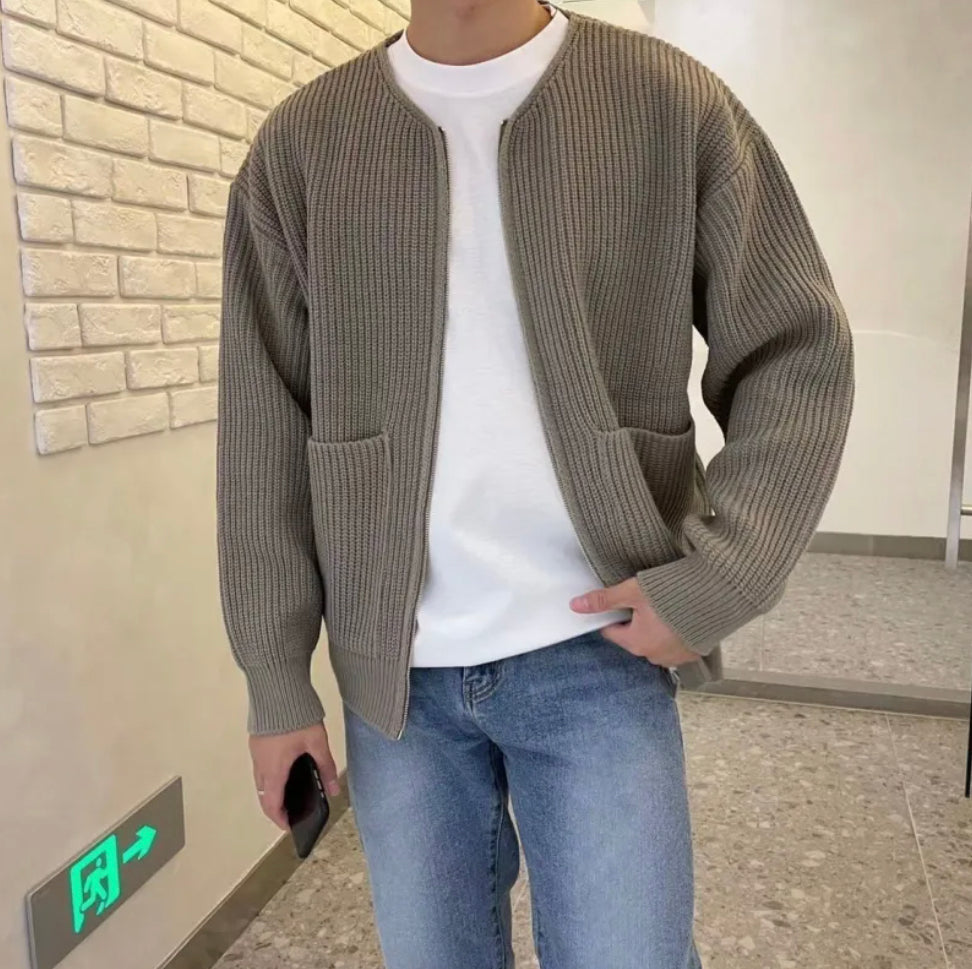 Men's Cozy Zip-Up Funnel Neck Cardigan