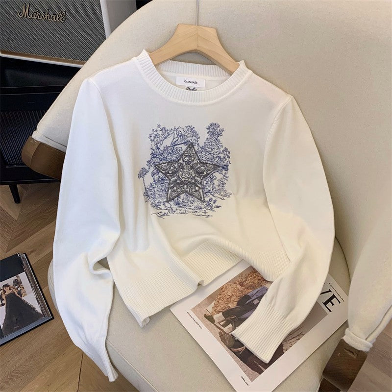 Elegant Vintage Embroidered Sweater for Women 2024