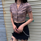 Summer Plaid Crop Top with Button Closure for Women