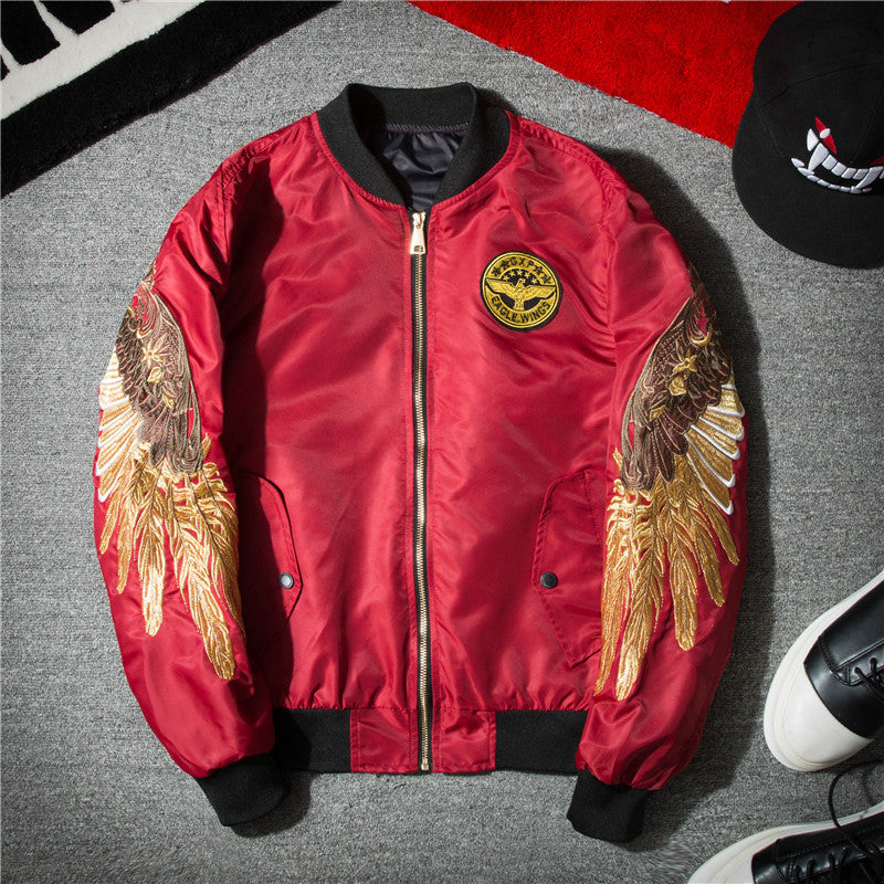 Men's Spring Hip Hop Gold Wings Embroidered Bomber Jacket