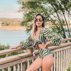 2024 Women's High-Waist Printed Bikini with Sleeves