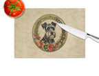 Schnauzer Christmas Flowers Glass Cutting Board