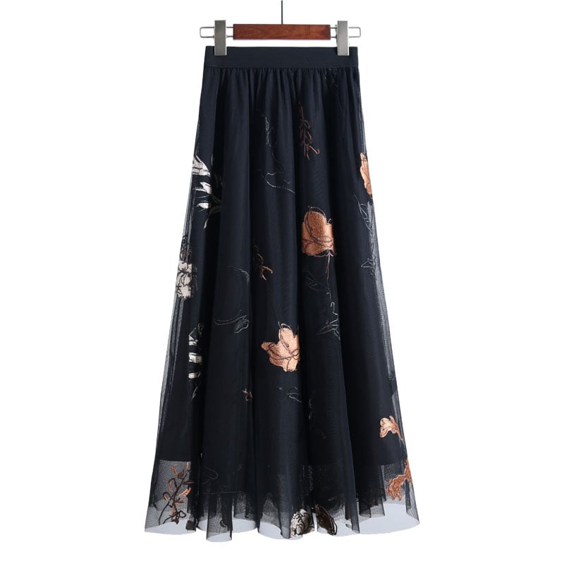 Retro Mesh Large Swing Embroidered Women's Dress
